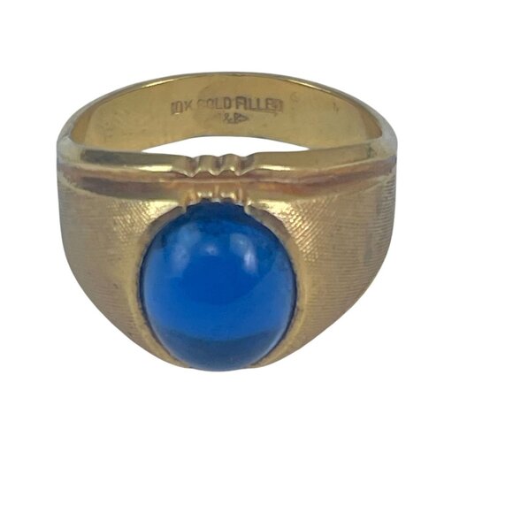 Vintage Men's Ring 10K Gold Filled Blue Glass Star Sapphire Size 11 Mid Century - Picture 5 of 7